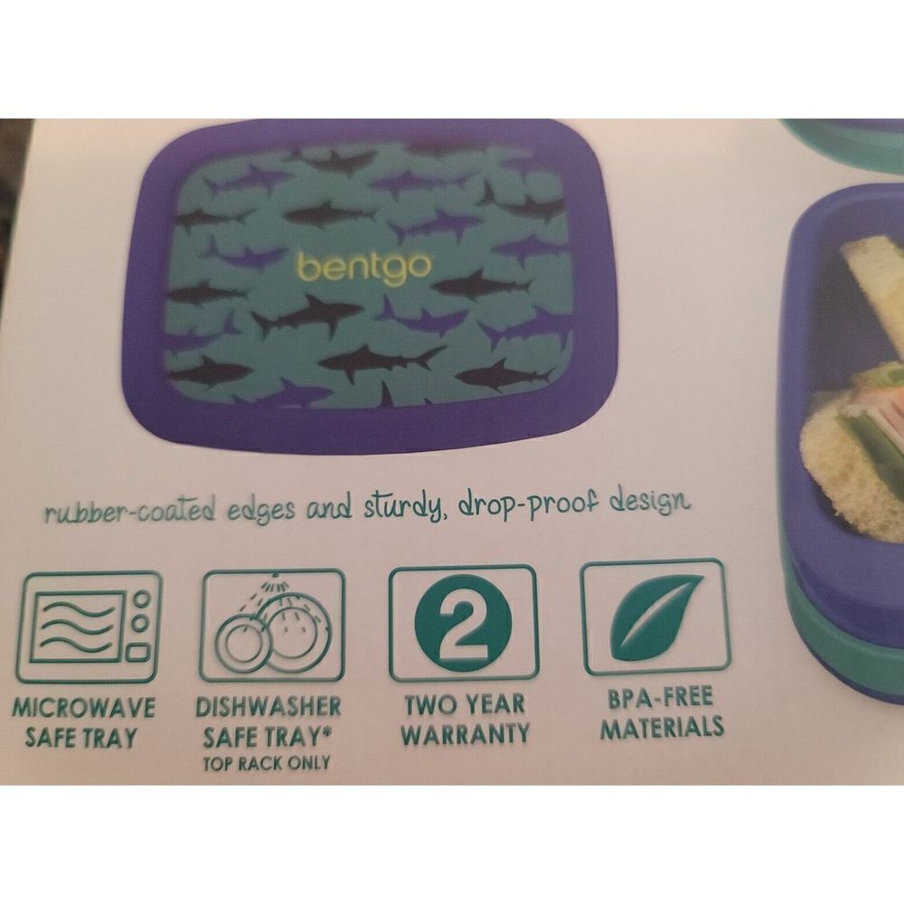 Bentgo Kids Lunch Box Bento-Styled Durable & Leak Proof Sharks NEW Blue Ages 3-7 - Picture 2 of 8